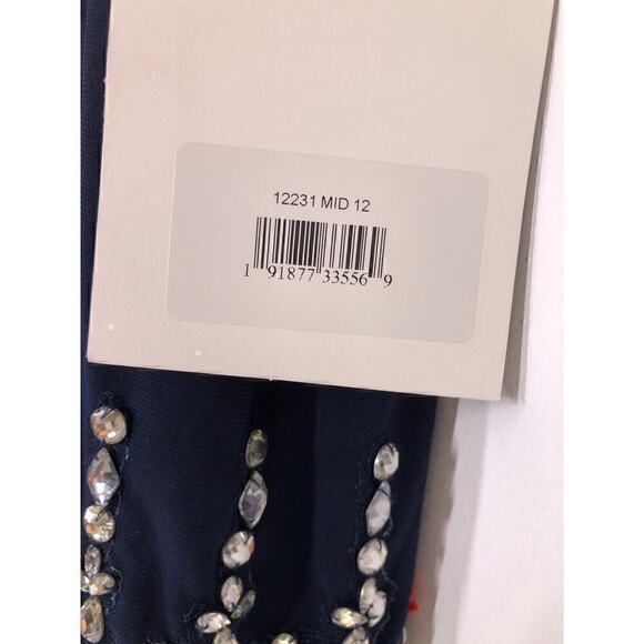 Mac Duggal 12231 Dress Beaded Cuff Drop Shoulder Faux Wrap Gown Midnight… - Picture 10 of 15